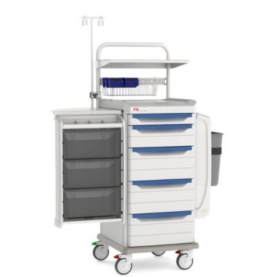 El carro hospitalario para Terapia intensiva está diseñado para esta etapa de atención médica especializada constante. Fabricado en aluminio con cuerpo de polímero avanzado.