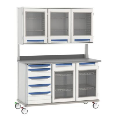 Estación de trabajo móvil Starsys diseñada para centralizar la organización y almacenamiento de insumos en áreas de atención médica, laboratorio o servicios auxiliares