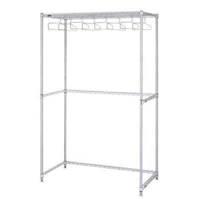 Perchero industrial de acero inoxidable diseñado para almacenamiento de indumentaria en áreas limpias y laboratorios.