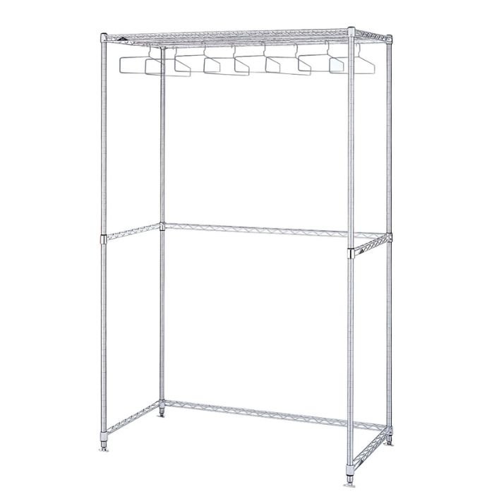Perchero industrial de acero inoxidable diseñado para almacenamiento de indumentaria en áreas limpias y laboratorios.