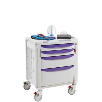 Carro de cabecera diseñado para ofrecer almacenamiento organizado, accesibilidad inmediata y movilidad controlada en entornos clínicos y hospitalarios.