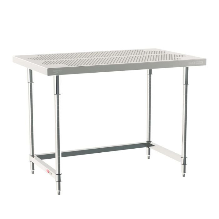 Mesa de cubierta perforada diseñada para áreas limpias y procesos que requieren flujo de aire y control de partículas.