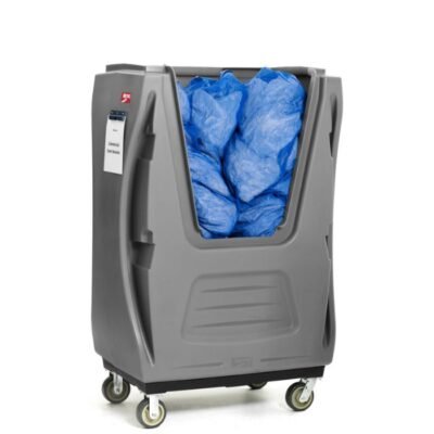 Carro de transporte de ropa diseñado para la recolección, almacenamiento y transporte de ropa hospitalaria, textiles o materiales voluminosos en entornos sanitarios, hoteleros y comerciales.