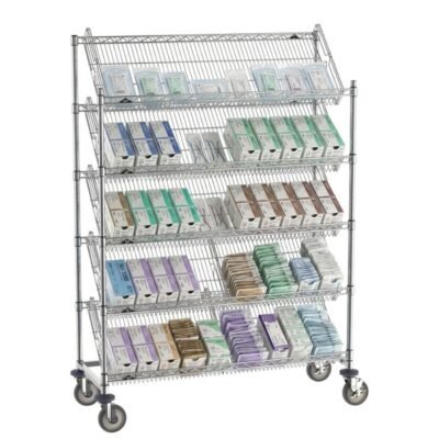 Carro para transporte de suturas diseñado para el almacenamiento y organización eficiente en entornos hospitalarios y clínicos.