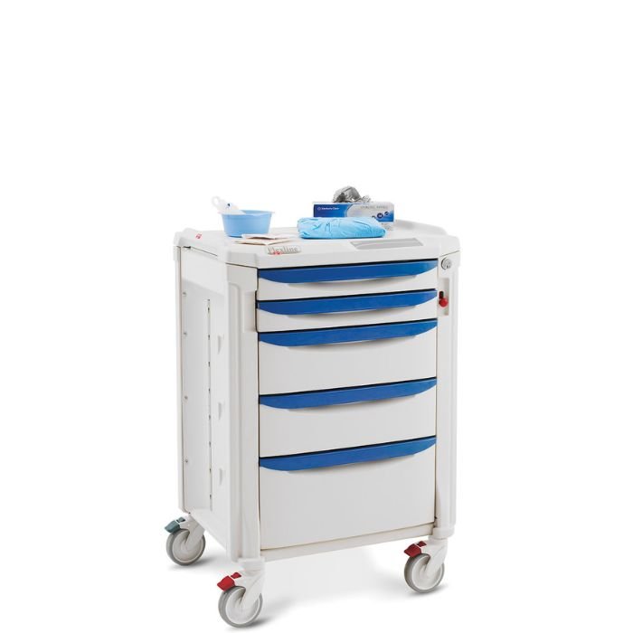 Los carros médicos Flexline están diseñados para apoyar procedimientos de tratamiento, administración de medicamentos y cuidados de pacientes de forma organizada, accesible y controlada.