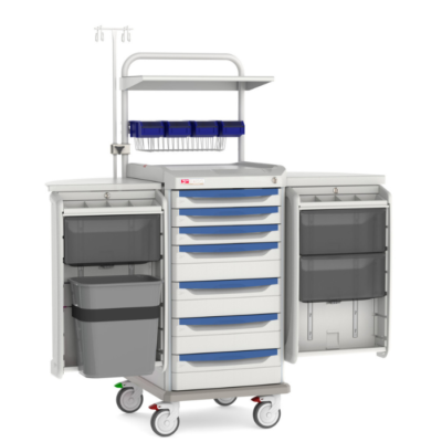 Carro de trauma Starsys® para la organización y traslado de los suministros necesarios en la protección y asistencia inmediata del paciente en caso de shock.