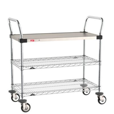 Los carros utilitarios Serie MW están diseñados para aplicaciones institucionales, clínicas e industriales que requieren alta resistencia estructural y superficies sanitarias.